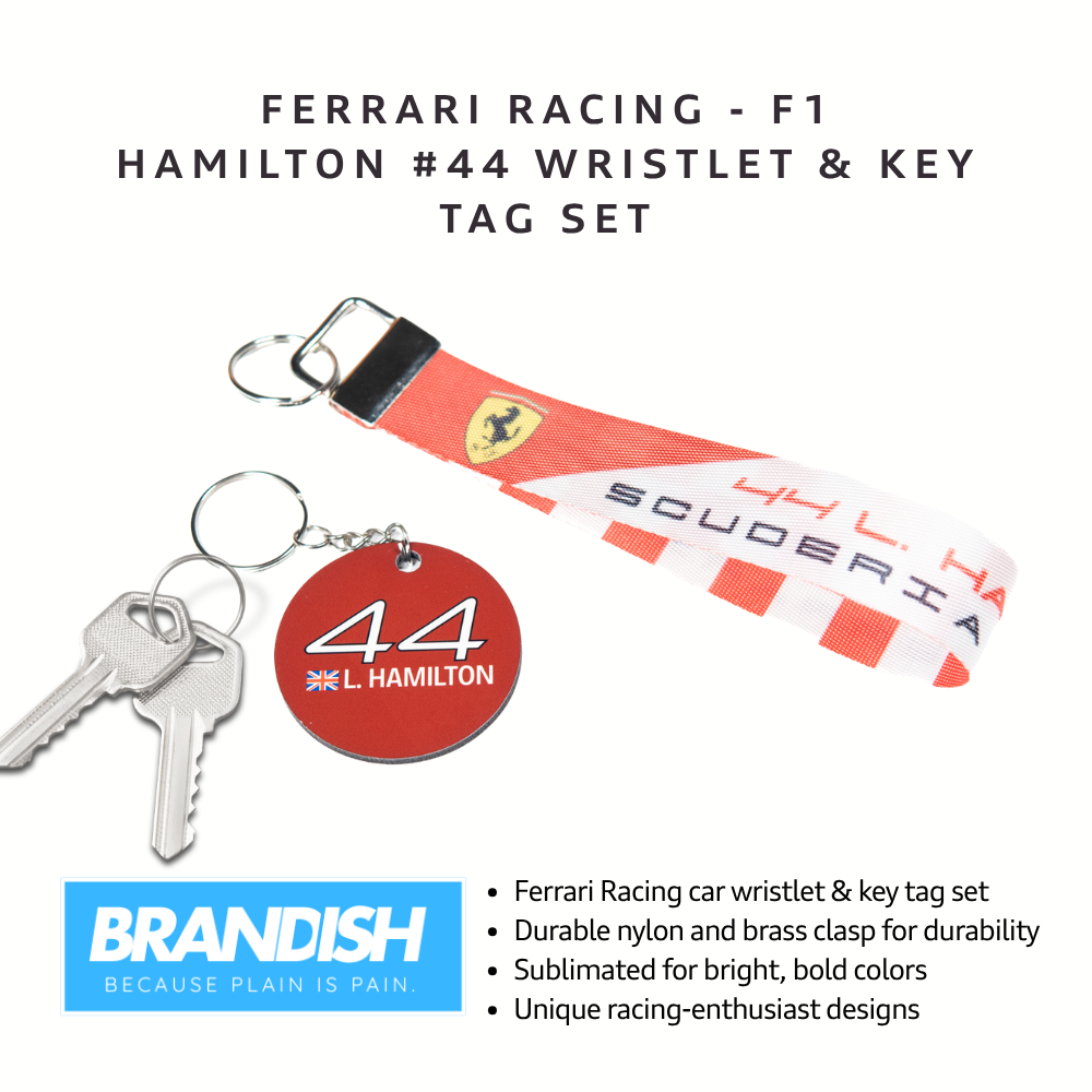 F1 Ferrari/Hamilton Wristlet Lanyard & Keychain Set